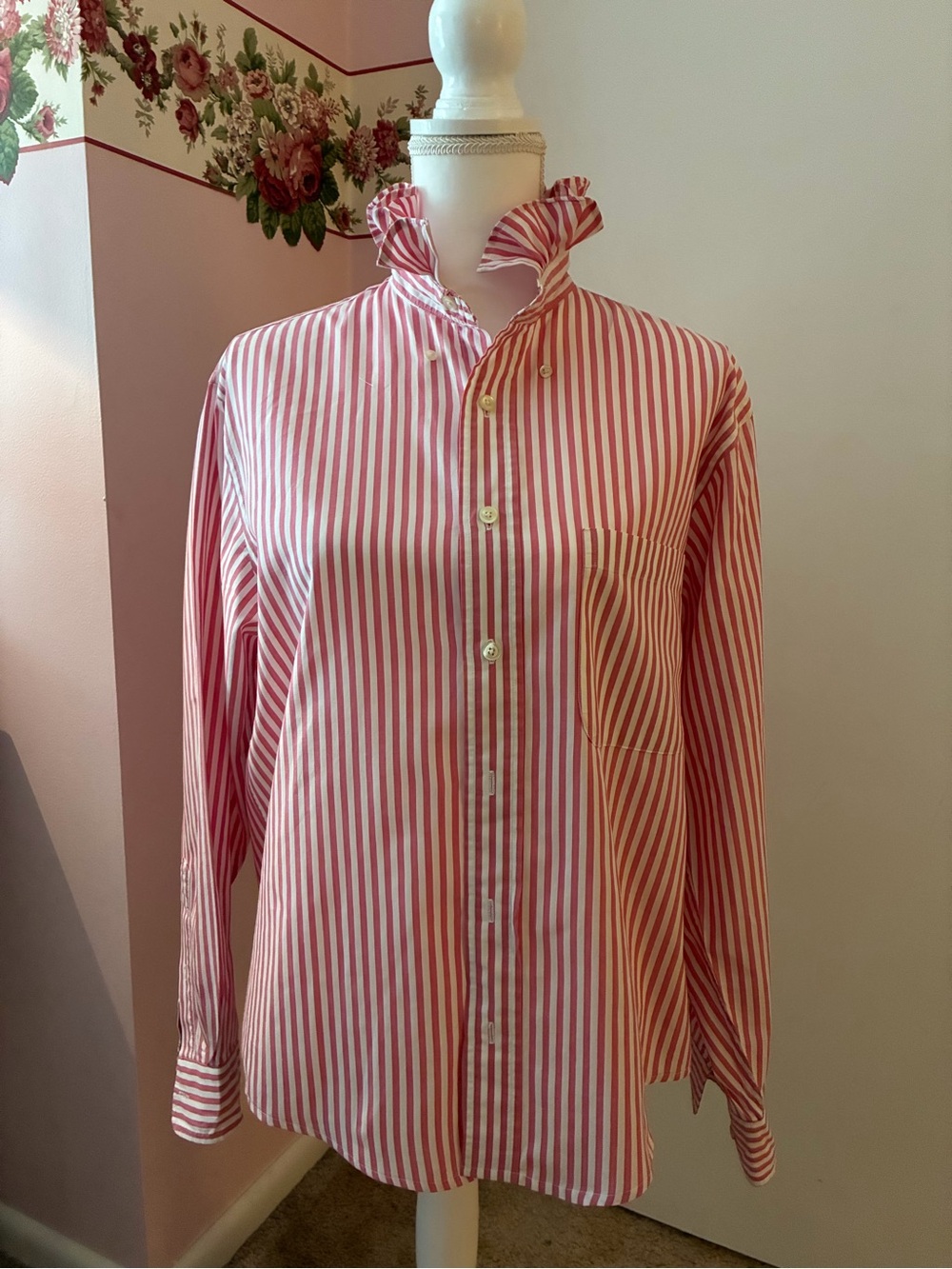 Re-worked up-cycled shirt/blouse with a ruffled collar.
